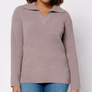 Barefoot Dreams CozyChic Cord Rib Pullover  Driftwood  M